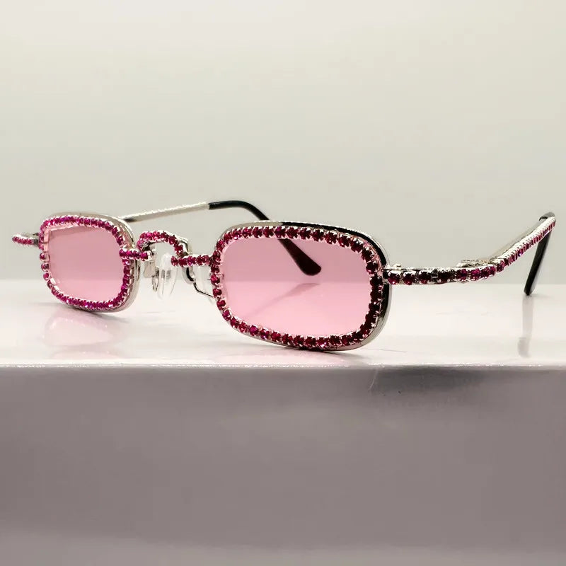 Women'S Small Square Diamond Sunglasses Metal Luxury Rectangle Rhinestone UV400 Multicolor Shades Female Sun Glasses Eyewear