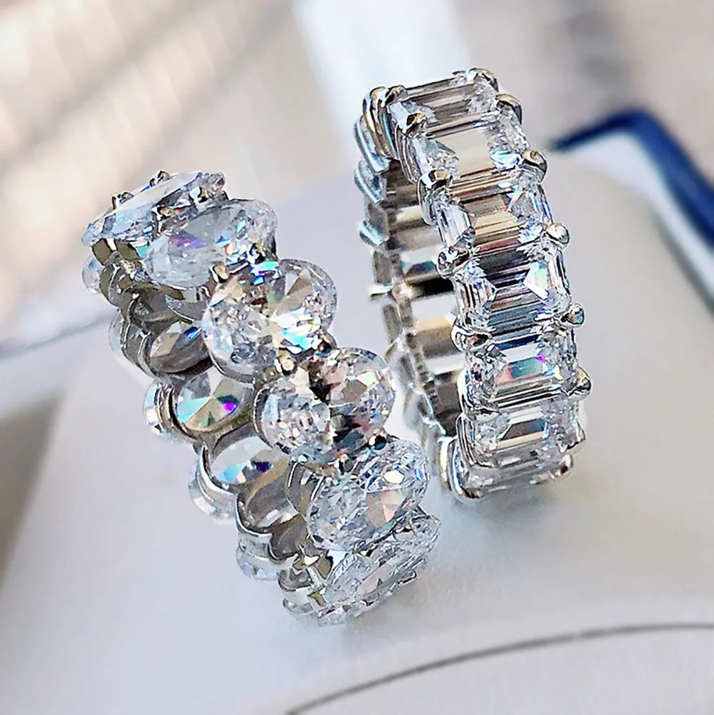 Charms 100% 925 Sterling Silver Simulated Moissanite Lab Diamond Eternity Rings for Women Wedding Engagement Bands Fine Jewelry