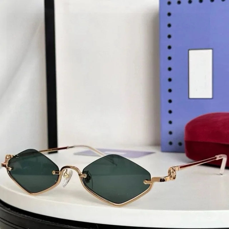 Luxury Women Metal Sunglasses Brand Designer Half-Frame Diamond-Shaped Eyeware Ladies Summer Travelling Beach for Sun Glasses
