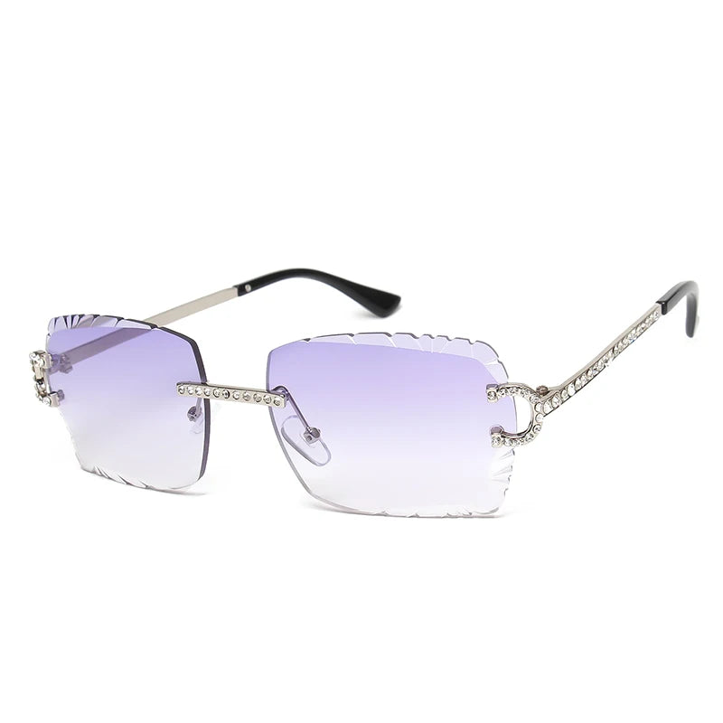 Fashion Rimless Diamond Sunglasses Brand Design Women Small Square Metal Sun Glasses Luxury Shades UV400 Eyewear Gafas De Sol