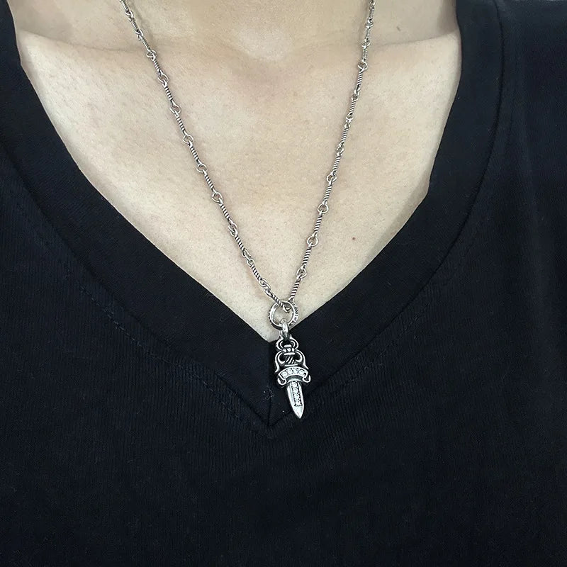 KK Jewelry Trendy Thai Silver Retro Old Diamond Sword Necklace Cross-Border High-End Autumn and Winter