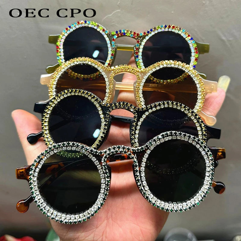 Ladies Shining Diamond round Sunglasses Women Fashion Multicolor Luxury Rhinestone Eyewear Female UV400 Gafas De Sol