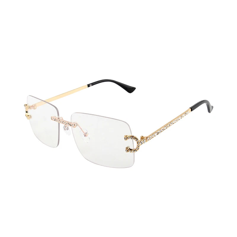 New Rimless Rectangle Sunglasses Women Men Shades Brand Designer Blingbling Diamond Sun Glasses Retro Frameless Sunglasses