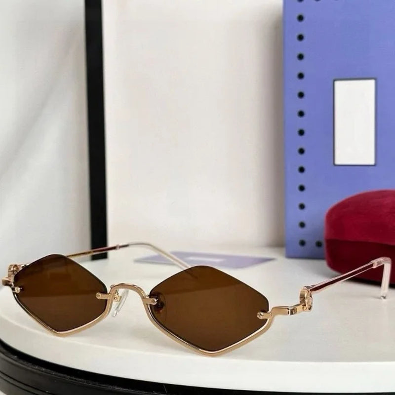 Luxury Women Metal Sunglasses Brand Designer Half-Frame Diamond-Shaped Eyeware Ladies Summer Travelling Beach for Sun Glasses