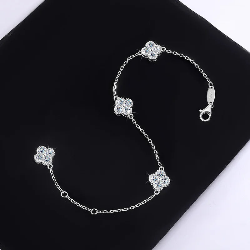 2.4Cttw D Color Moissanite Clover Bracelet 925 Sterling Silver Fine Jewelry White Gold Plated Charm Bracelets Bangle Wholesale