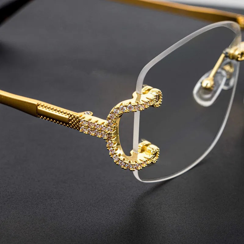 Trendy 5A Zircon Copper Sunglasses Women Men Plated 18K Gold Bling Eyeglasses No Lens Glasses Ins 2022 Jewelry