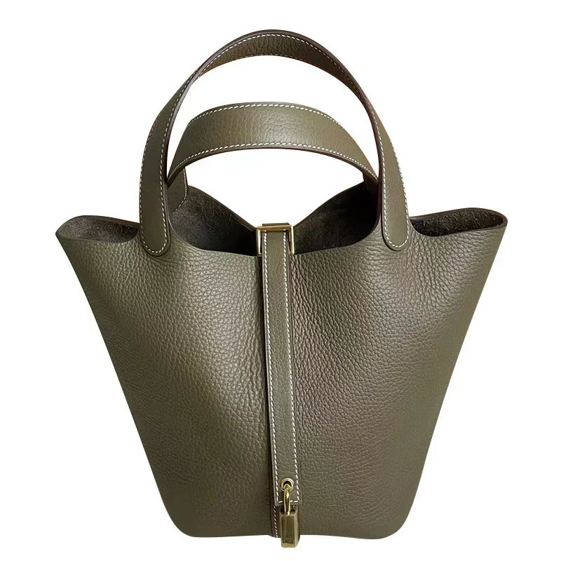 New 2025 Lychee Pattern Bucket Bag Soft PU Women'S Handbag Fashion Market Basket Mother and Baby Bag Trend Large Capacity