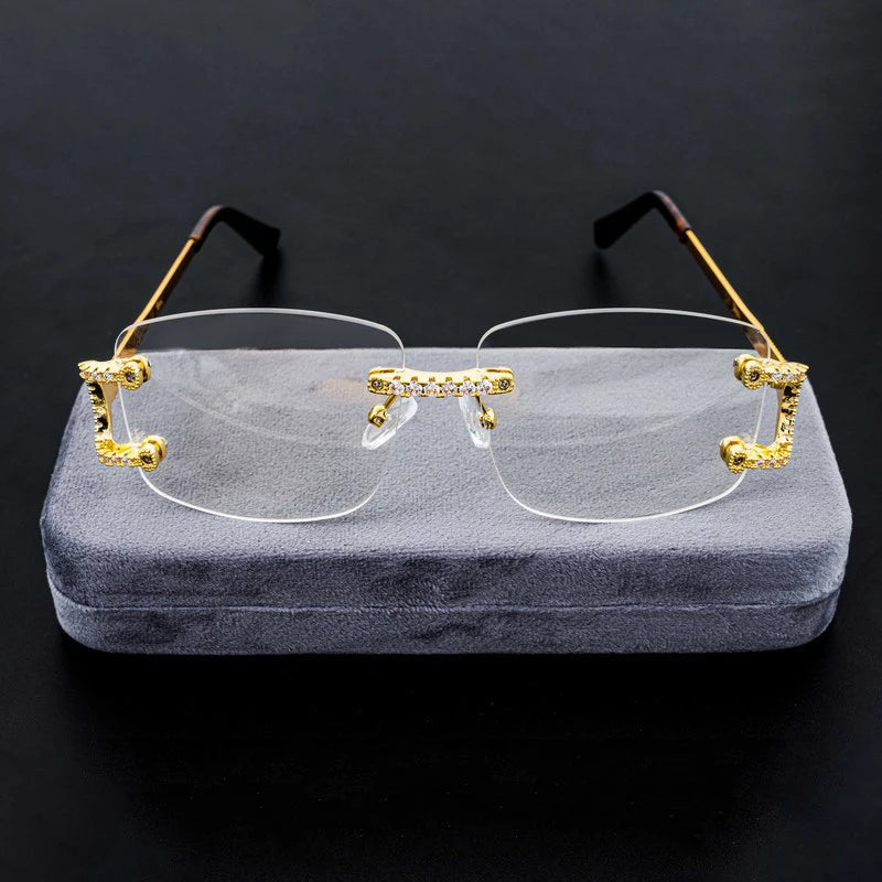 Trendy 5A Zircon Copper Sunglasses Women Men Plated 18K Gold Bling Eyeglasses No Lens Glasses Ins 2022 Jewelry