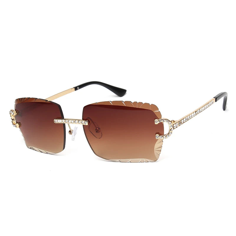 Fashion Rimless Diamond Sunglasses Brand Design Women Small Square Metal Sun Glasses Luxury Shades UV400 Eyewear Gafas De Sol