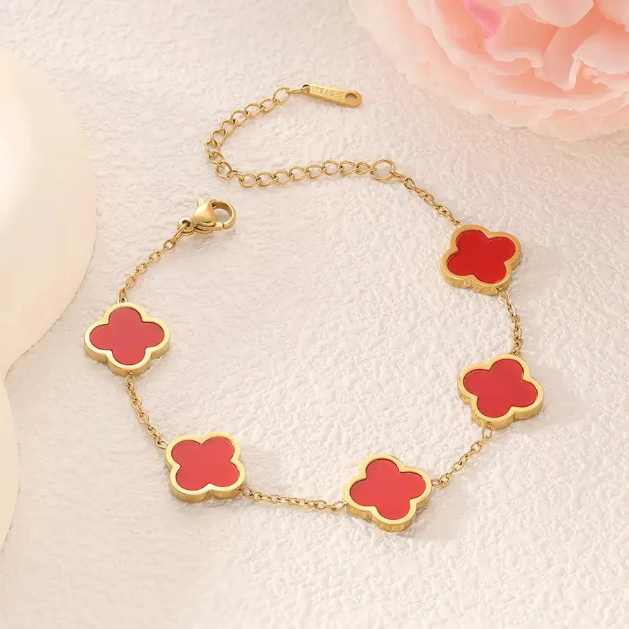 Fashionable and Simple Four-Leaf Clover Stainless Steel Mother-Of-Pearl Bracelet That Does Not Fade, Suitable for Everyday Wear