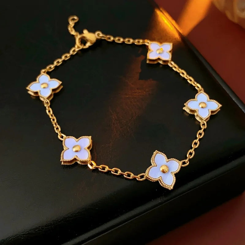 2025 New Natural Shell Stone Flower Bracelet Women Fashion Personality Stainless Steel Luxury Jewelry Bracelet Anniversary Gift