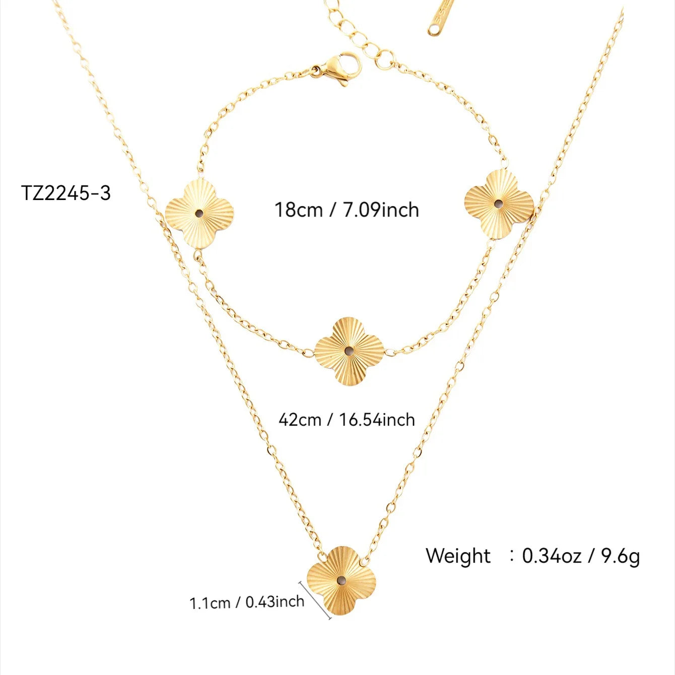 Elegant Light Luxury Charm Retro Old Money Style Stainless Steel 18K Gold Plated Four-Leaf Clover, Flowers Jewelry Set for Women