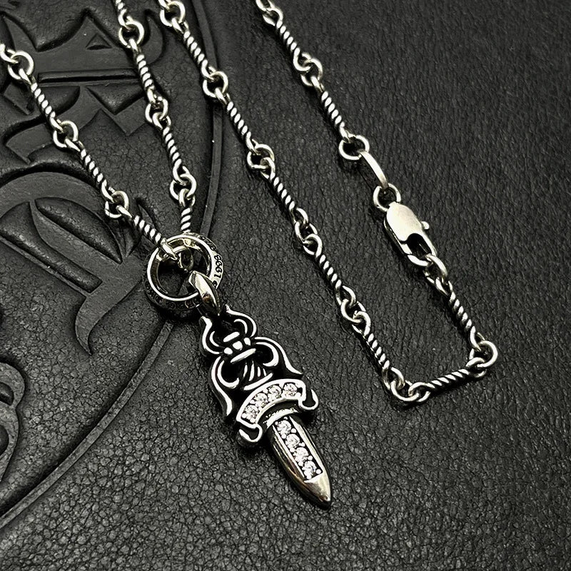 KK Jewelry Trendy Thai Silver Retro Old Diamond Sword Necklace Cross-Border High-End Autumn and Winter