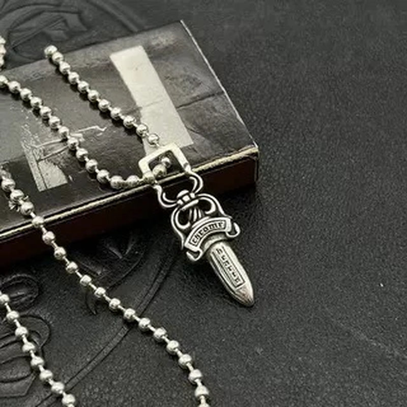 KK Jewelry Wholesale Trendy Double-Sided Sword Pendant Necklace Thai Silver Retro Cross-Border Sweater Chain Premium Sense