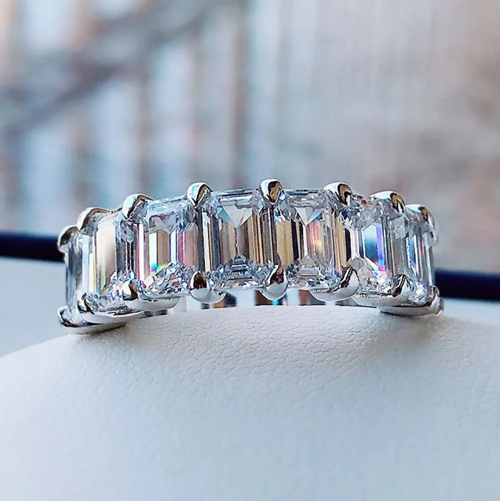 Charms 100% 925 Sterling Silver Simulated Moissanite Lab Diamond Eternity Rings for Women Wedding Engagement Bands Fine Jewelry