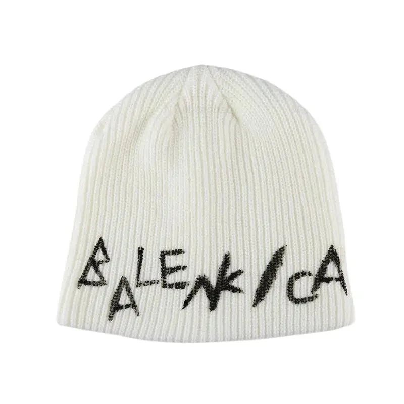 American Retro Letter Knitted Beanie Hat Women'S Autumn Winter Warm Overhead Scarf Small Face Effect Yarn Wrapped Cold Hat