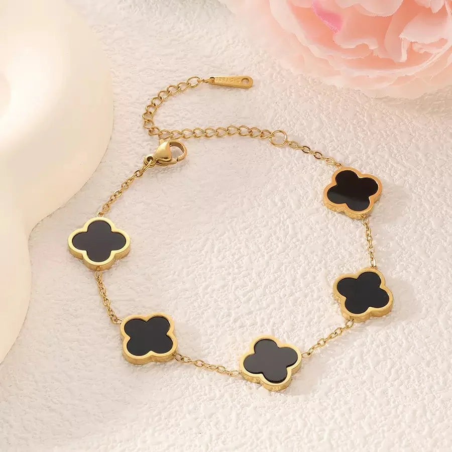 Fashionable and Simple Four-Leaf Clover Stainless Steel Mother-Of-Pearl Bracelet That Does Not Fade, Suitable for Everyday Wear