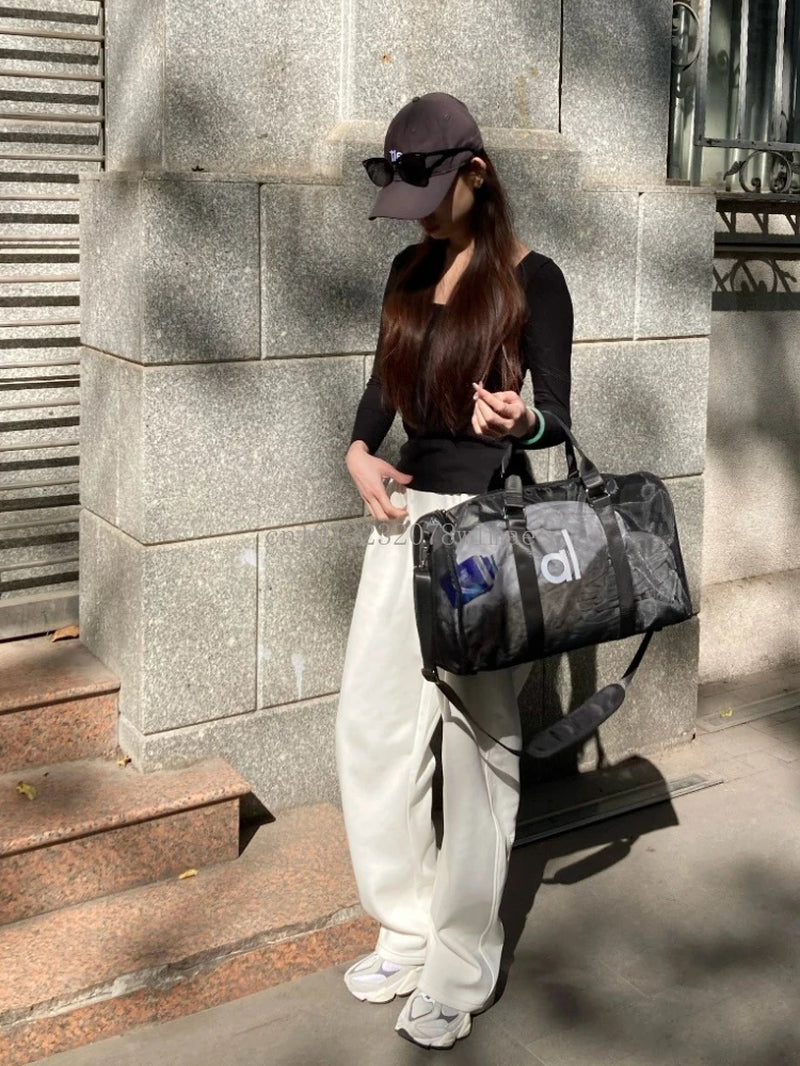 New Women'S Transparent Mesh Gym Bag Large Capacity Sports Fitness Bag Men Outdoor Yoga Portable Travel Storage Luggage Handbag
