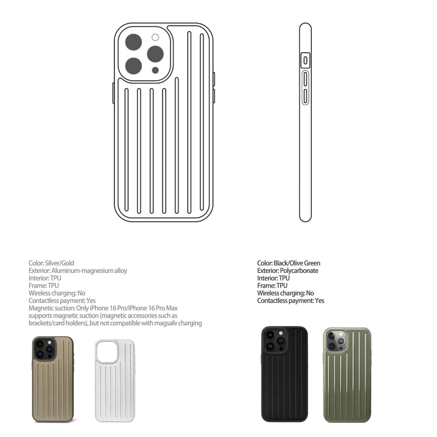 Minimalist Luxury Case for Iphone 16 Pro Max/15 Promax/15Pro/16Pro Aluminum Shockproof Protective Case with Gift Box Packaging