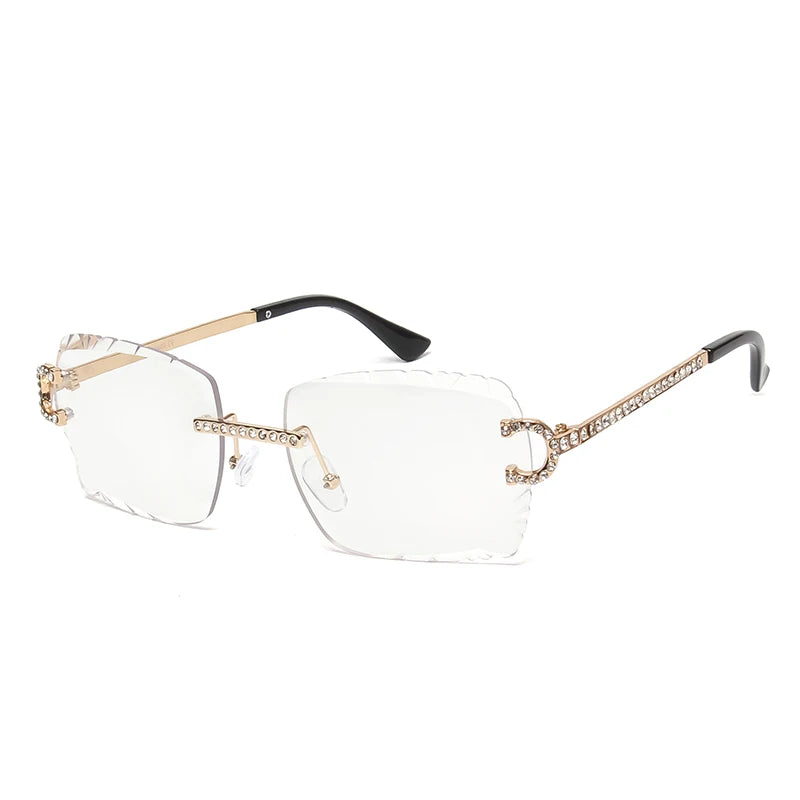 Fashion Rimless Diamond Sunglasses Brand Design Women Small Square Metal Sun Glasses Luxury Shades UV400 Eyewear Gafas De Sol