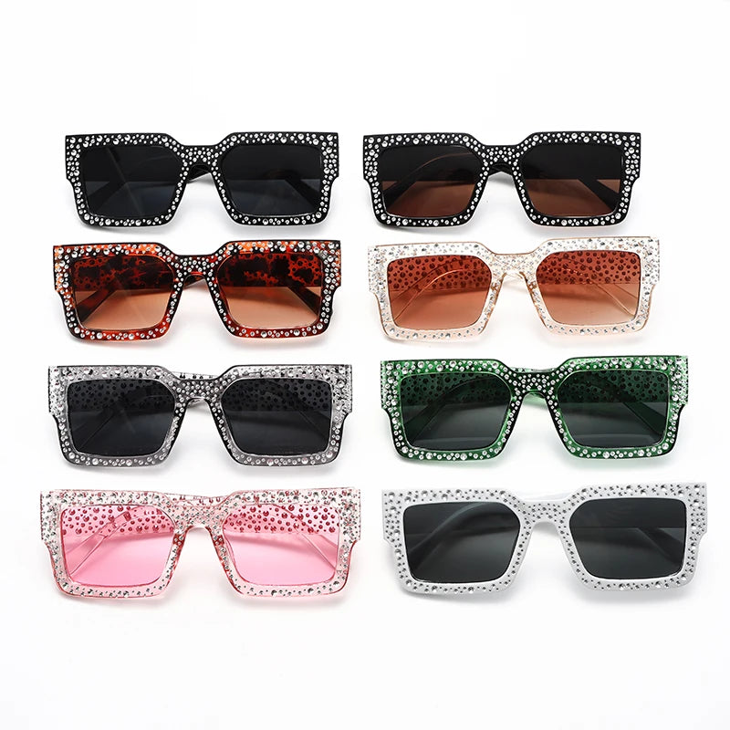 Luxury Square Sunglasses Women Men Fashion Diamond Rectangle Brand Designer Glitter Sun Glasses UV400 Shades Eyeglasses