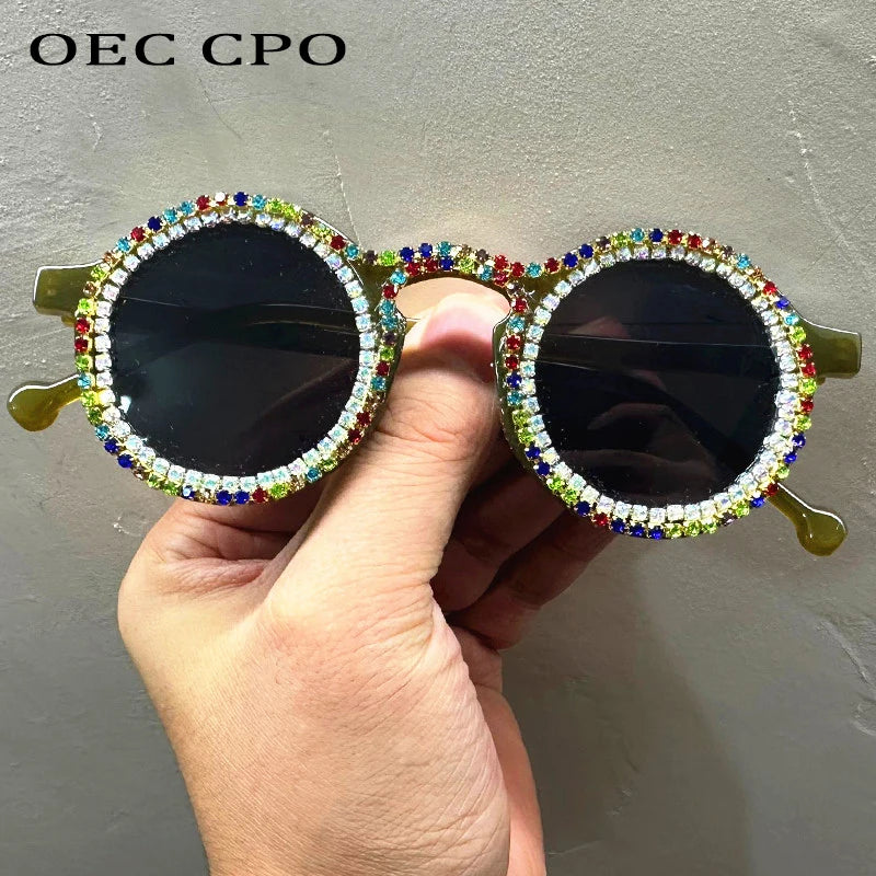 Ladies Shining Diamond round Sunglasses Women Fashion Multicolor Luxury Rhinestone Eyewear Female UV400 Gafas De Sol