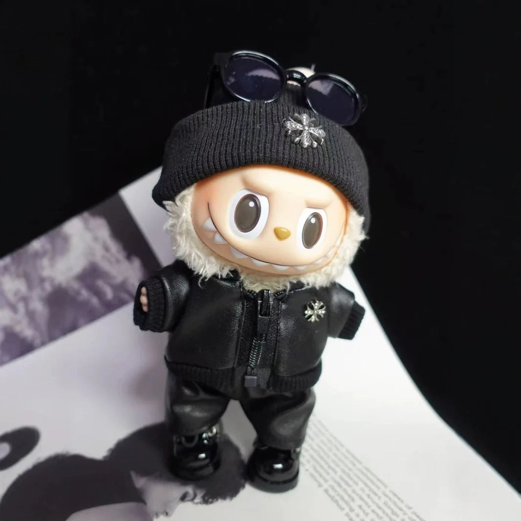 Only Clothes for Labubu Fashion Motorcycle Jacket Leather Jacket Hat Set Labubu Clothing Outfits Accessories without Dolls Gift