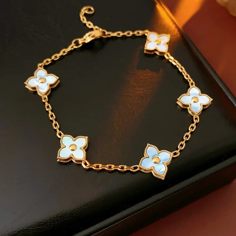2025 New Natural Shell Stone Flower Bracelet Women Fashion Personality Stainless Steel Luxury Jewelry Bracelet Anniversary Gift