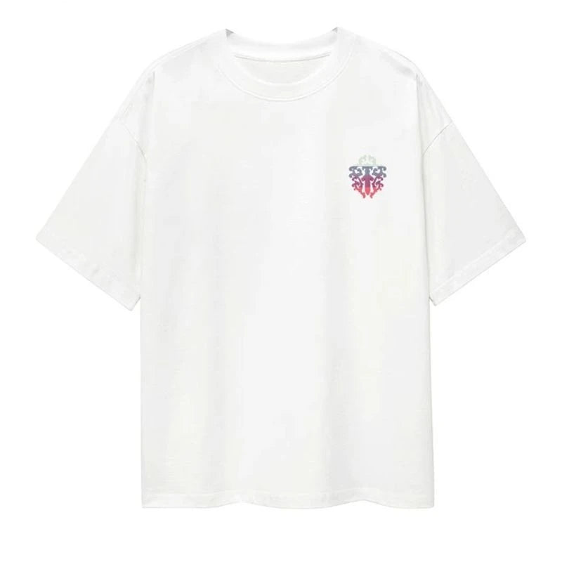 Trendy Brand New Summer Horseshoe Sanskrit Crew Neck Printed T-Shirt Men'S and Women'S Loose Casual Versatile Trendy Top