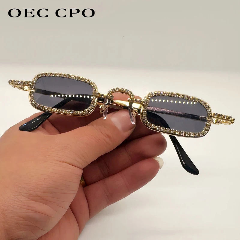 Women'S Small Square Diamond Sunglasses Metal Luxury Rectangle Rhinestone UV400 Multicolor Shades Female Sun Glasses Eyewear