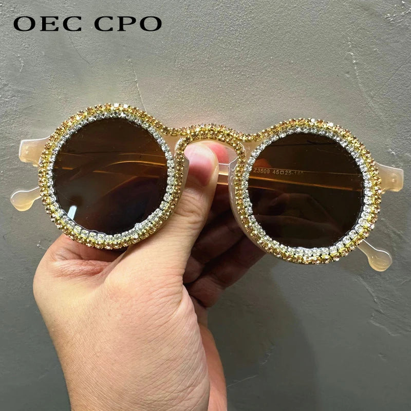 Ladies Shining Diamond round Sunglasses Women Fashion Multicolor Luxury Rhinestone Eyewear Female UV400 Gafas De Sol