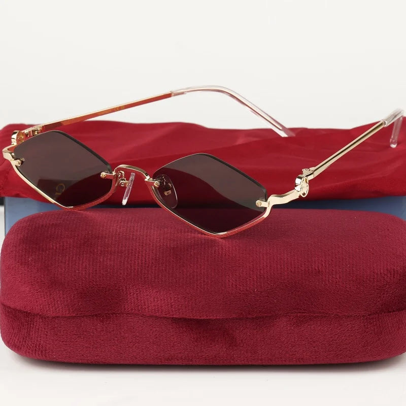 Luxury Women Metal Sunglasses Brand Designer Half-Frame Diamond-Shaped Eyeware Ladies Summer Travelling Beach for Sun Glasses