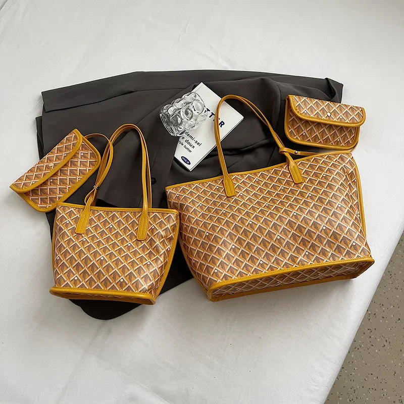 Checkered Tote Bag for Women - Large Canvas Shoulder Purse, Elegant Crossbody Handbag Daily Use, Spacious Work & Shopping Bag