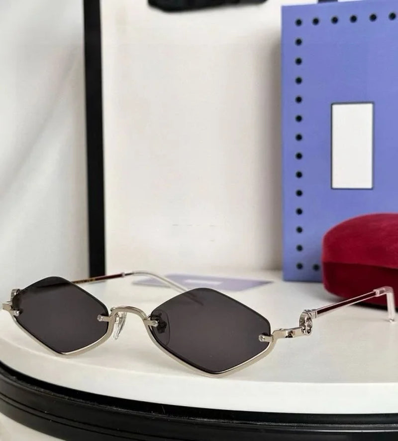 Luxury Women Metal Sunglasses Brand Designer Half-Frame Diamond-Shaped Eyeware Ladies Summer Travelling Beach for Sun Glasses