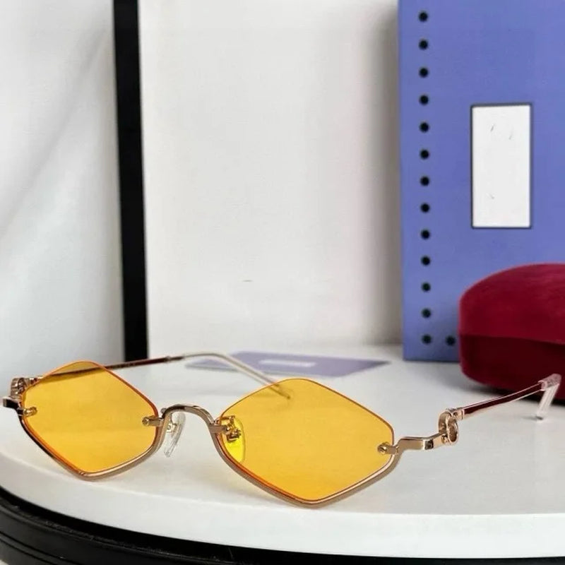 Luxury Women Metal Sunglasses Brand Designer Half-Frame Diamond-Shaped Eyeware Ladies Summer Travelling Beach for Sun Glasses