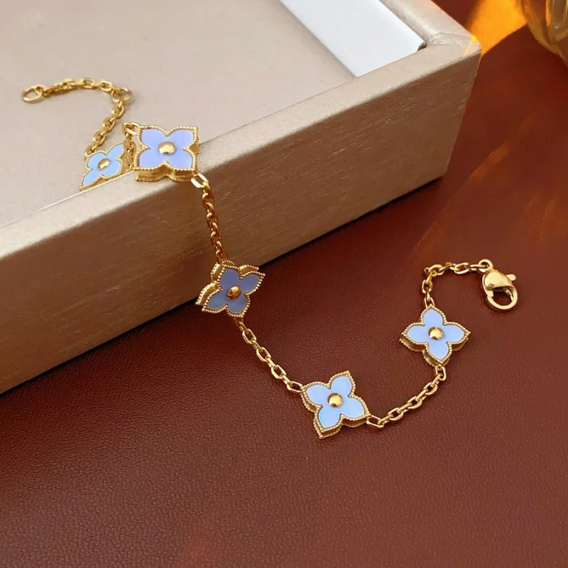 2025 New Natural Shell Stone Flower Bracelet Women Fashion Personality Stainless Steel Luxury Jewelry Bracelet Anniversary Gift