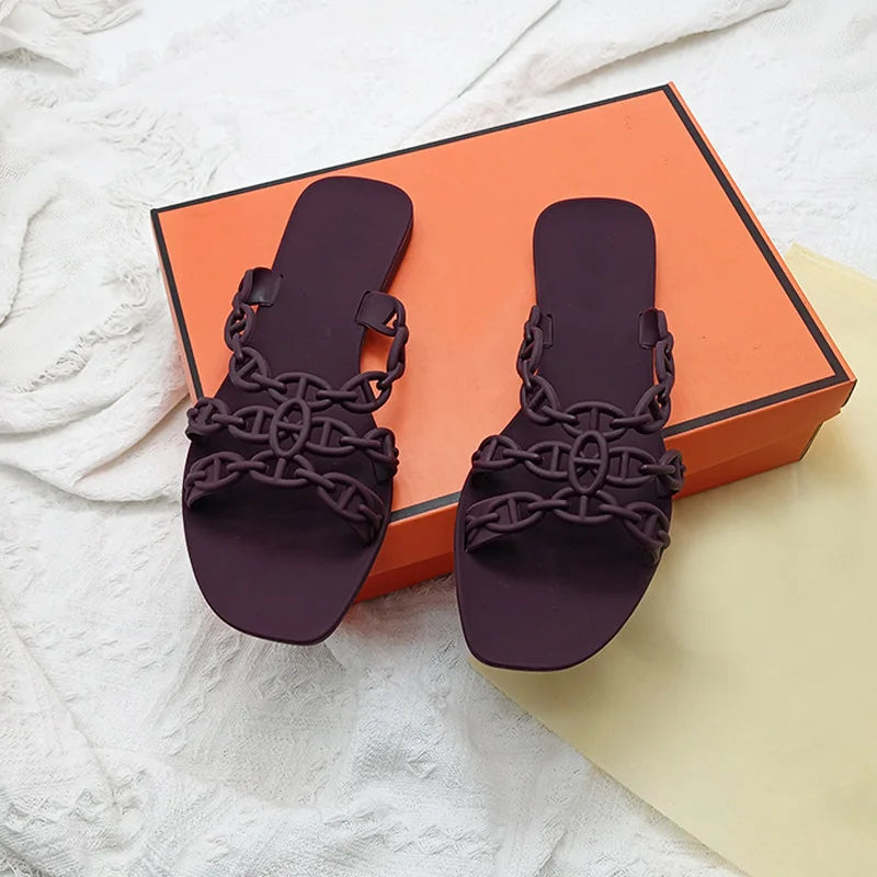 2025 Summer Women Slippers Bow Flip Flops Rivet Flats Sandals Outdoor Transparent Crystal Beach Shoes Female Open Toe Shoes