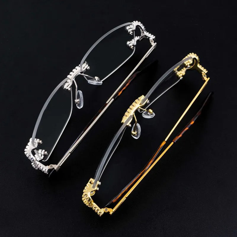 Trendy 5A Zircon Copper Sunglasses Women Men Plated 18K Gold Bling Eyeglasses No Lens Glasses Ins 2022 Jewelry