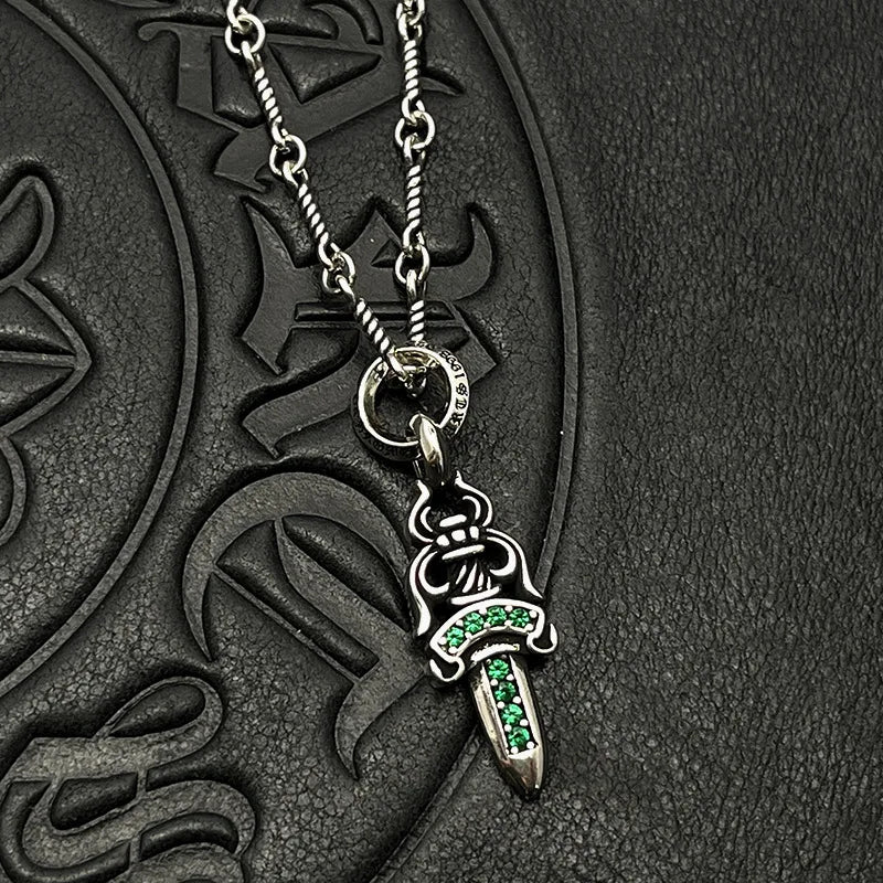 KK Jewelry Trendy Thai Silver Retro Old Diamond Sword Necklace Cross-Border High-End Autumn and Winter