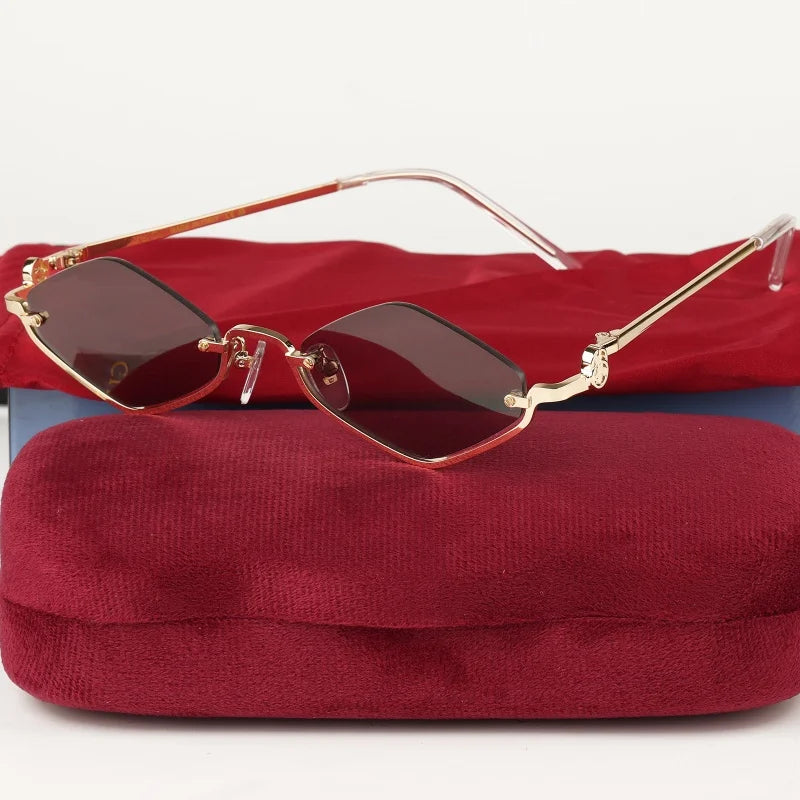 Luxury Women Metal Sunglasses Brand Designer Half-Frame Diamond-Shaped Eyeware Ladies Summer Travelling Beach for Sun Glasses