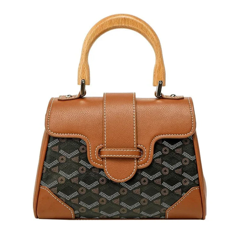 Women'S Wooden Handle Genuine Leather Old Flower Cross-Border New Style Commute Keli Bag Single Shoulder Slant Cross Small Bag