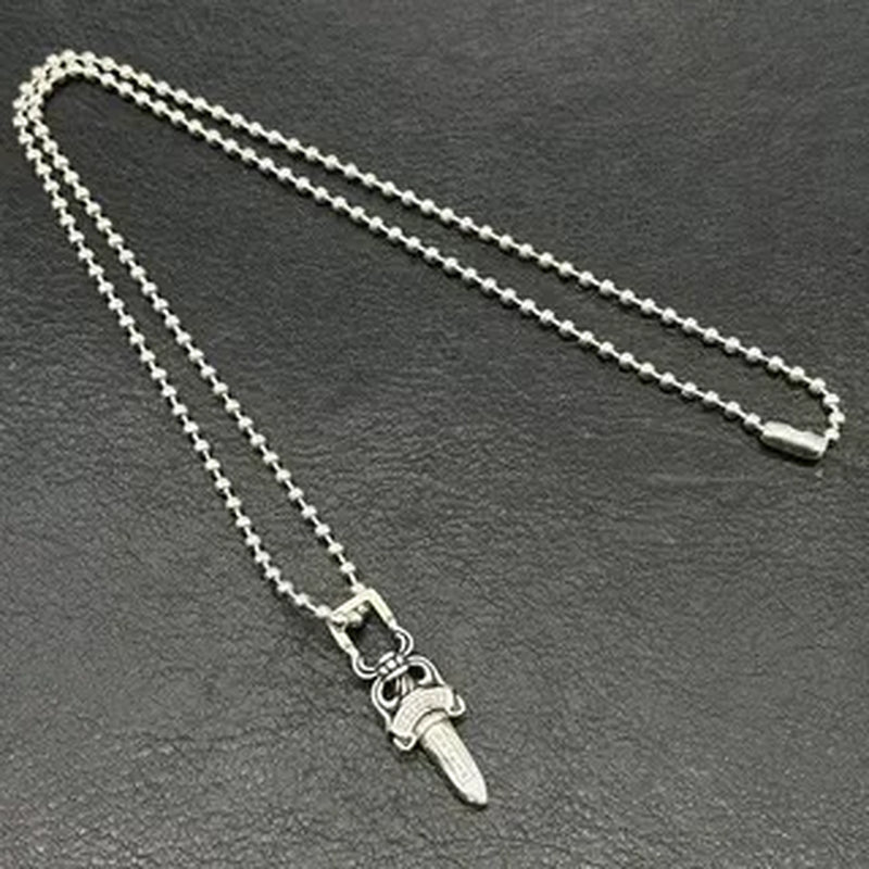 KK Jewelry Wholesale Trendy Double-Sided Sword Pendant Necklace Thai Silver Retro Cross-Border Sweater Chain Premium Sense