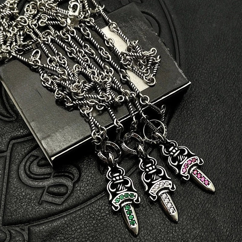 KK Jewelry Trendy Thai Silver Retro Old Diamond Sword Necklace Cross-Border High-End Autumn and Winter