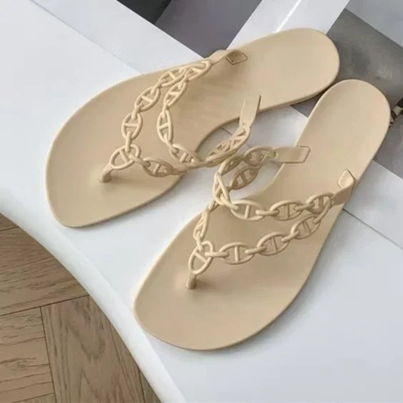2025 Summer Women Slippers Bow Flip Flops Rivet Flats Sandals Outdoor Transparent Crystal Beach Shoes Female Open Toe Shoes