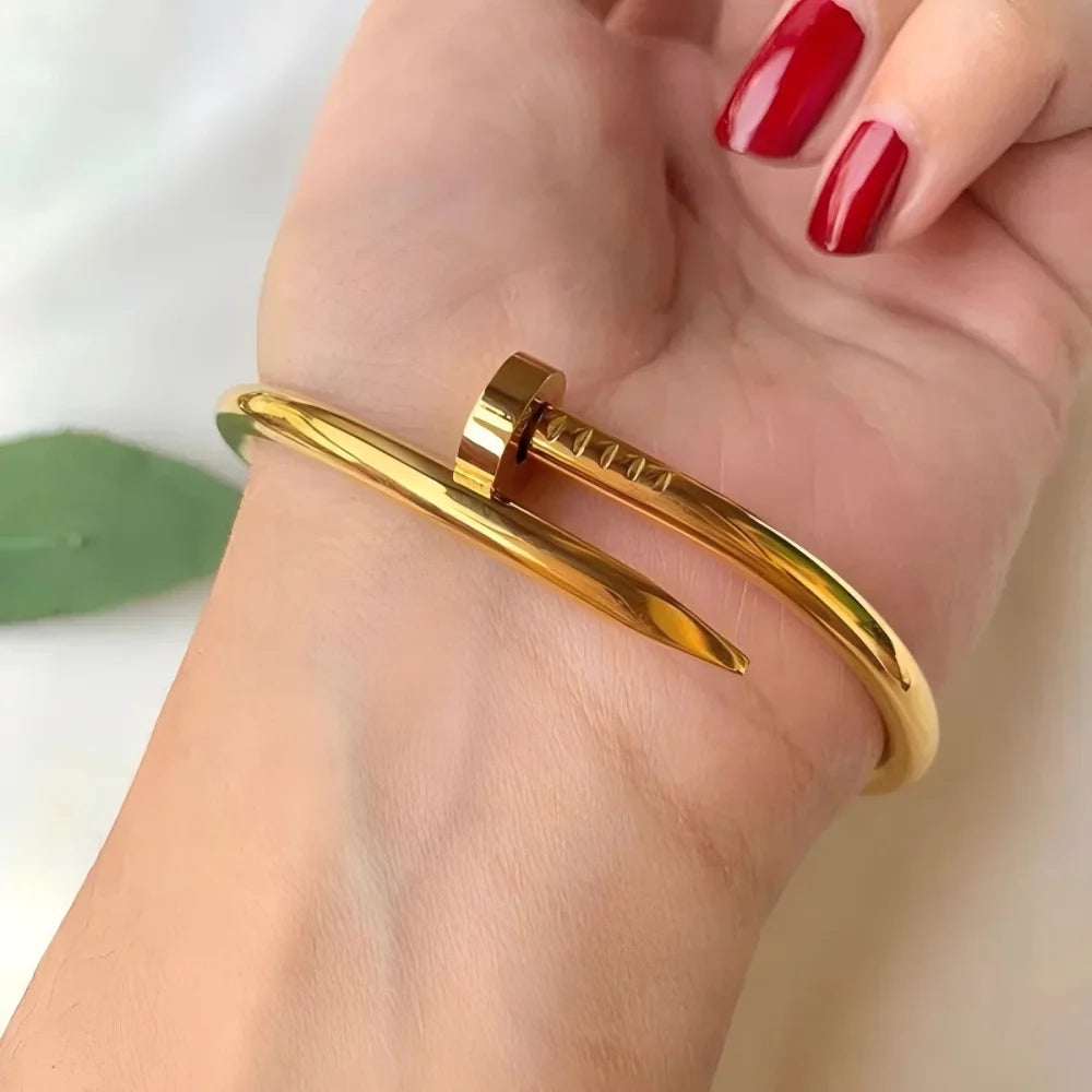 Vintage Minimalism Stainless Steel Nail Bangle for Women 18K Gold Plated Waterproof Charm Jewlry Wholesale