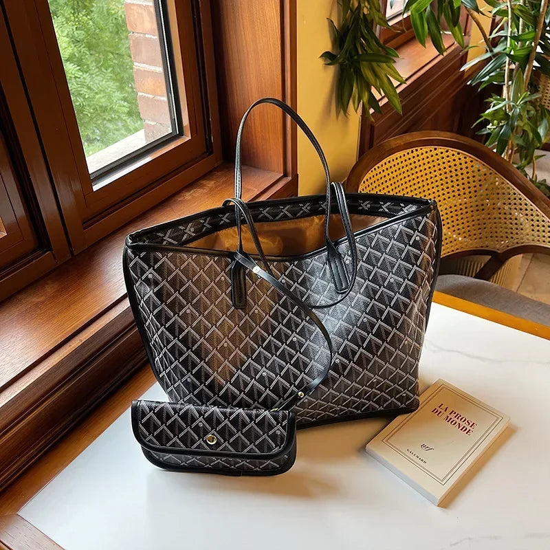 Checkered Tote Bag for Women - Large Canvas Shoulder Purse, Elegant Crossbody Handbag Daily Use, Spacious Work & Shopping Bag