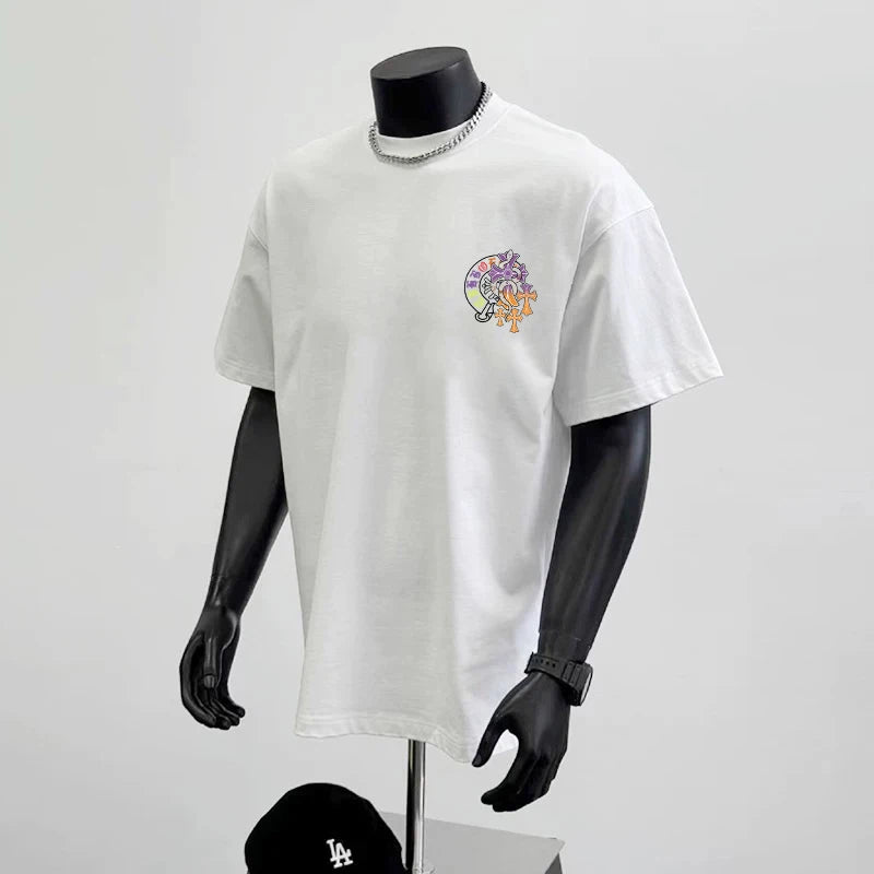 Summer New Trendy Brand Light Luxury Kro Cross Printed Cotton Short-Sleeved T-Shirt Men'S and Women'S Loose Half-Sleeved Top
