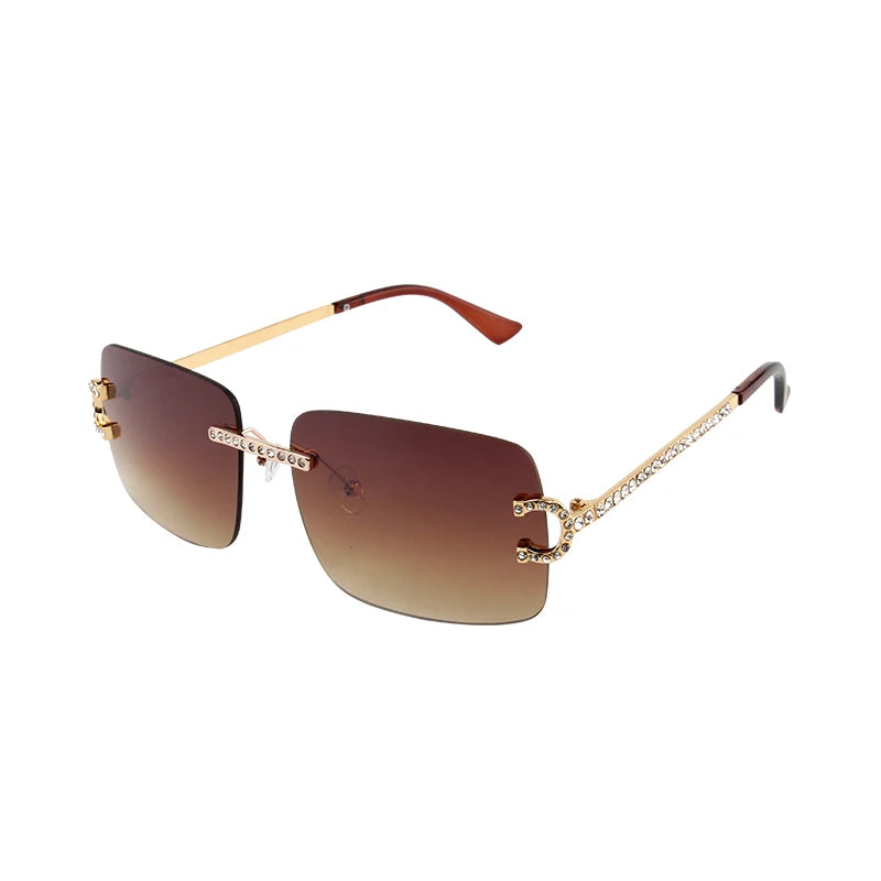 New Rimless Rectangle Sunglasses Women Men Shades Brand Designer Blingbling Diamond Sun Glasses Retro Frameless Sunglasses