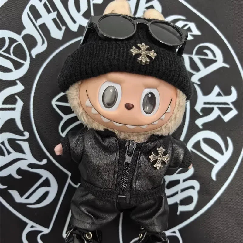 Only Clothes for Labubu Fashion Motorcycle Jacket Leather Jacket Hat Set Labubu Clothing Outfits Accessories without Dolls Gift