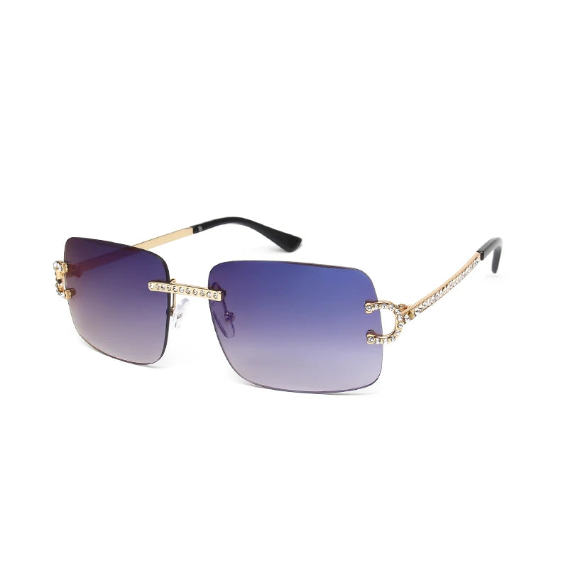 New Rimless Rectangle Sunglasses Women Men Shades Brand Designer Blingbling Diamond Sun Glasses Retro Frameless Sunglasses